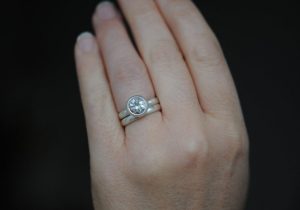 white topaz 8mm wedding set in silver.