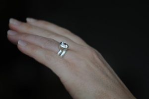 white topaz 8mm wedding set in silver.
