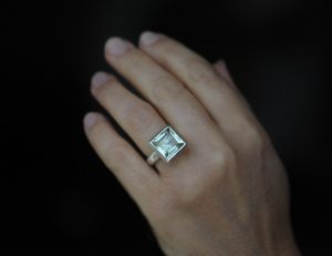 12mm square green amethyst ringin silver