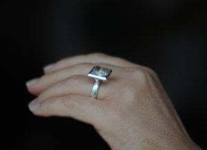 12mm square green amethyst ringin silver