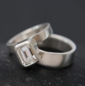 moissanite cushion 6 x 8 wedding set in silver 1