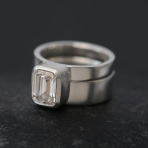 moissanite cushion 6 x 8 wedding set in silver 3