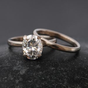 moissanite oval wedding set in 18K white gold 1