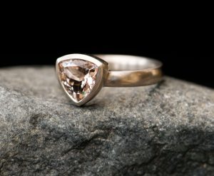 morganite trillion ring in 18K white gold