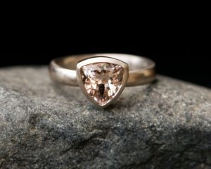 morganite trillion ring in 18K white gold