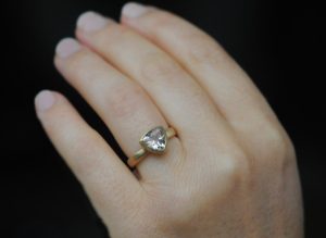 morganite trillion ring 18K YG on hand
