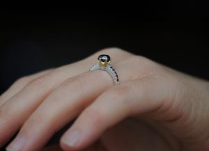 black diamond crown ring with little rubies