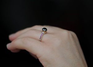 black diamond crown ring with little rubies