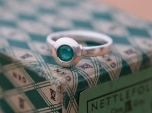 Emerald silver medieval ring