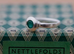 Emerald silver medieval ring