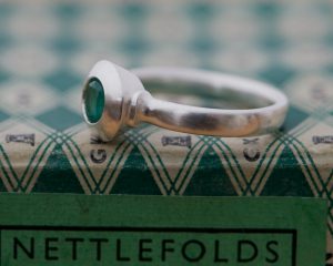 Emerald silver medieval ring