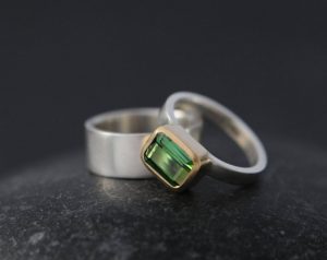 Green tourmaline wedding set mixed 18K gold