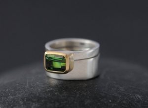 Green tourmaline wedding set mixed 18K gold