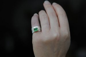 Green tourmaline wedding set mixed 18K gold