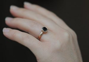 black diamond 6mm cushion ring in 18K r gold