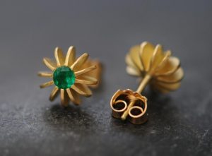 Emerald Gold Stud Earrings Sea Urchin Stud Earrings