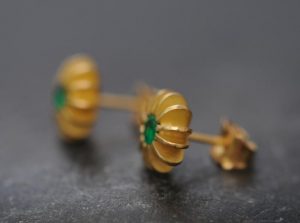 Emerald Gold Stud Earrings Sea Urchin Stud Earrings