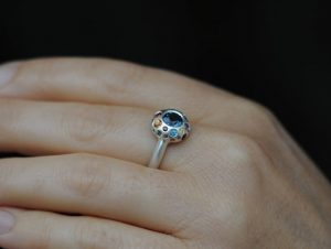 Multi-Colour Cluster Ring in Silver with London Blue Topaz and Semi-Precious Stones