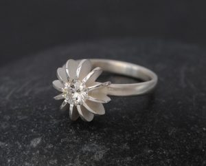 moissanite sea urchin ring in silver