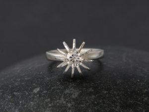 moissanite sea urchin ring in silver