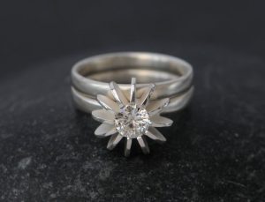 moissanite sea urchin wedding set in silver