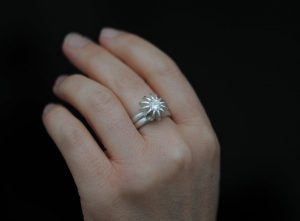 moissanite sea urchin wedding set in silver