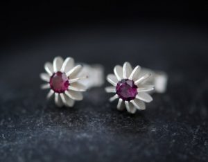 rhodolite garnet sea urchin earrings in silver