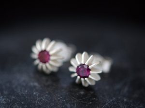 rhodolite garnet sea urchin earrings in silver