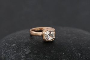 white topaz 8mm cushion in 18K r gold.