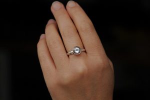 8mm bezel ring silver on hand