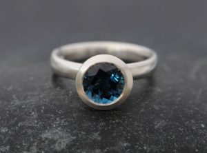 london blue topaz 8mm halo ring silver