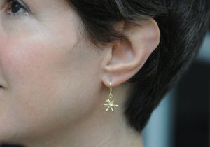 multi coloured gem particle collision earrings in 18K YG