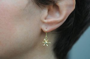 multi coloured gem particle collision earrings in 18K YG