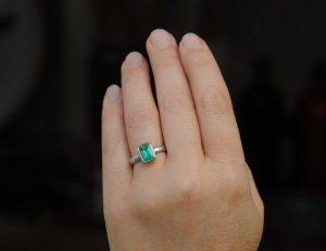 emerald cut 6 x 8 emerald ring in platinum