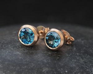 london blue topaz 7mm stud earrings 18K rose god
