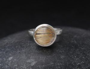 Tourmalated Quartz 12mm Cab Ring in Silver