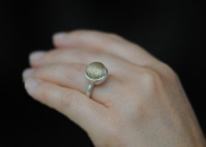 Tourmalated Quartz 12mm Cab Ring in Silver