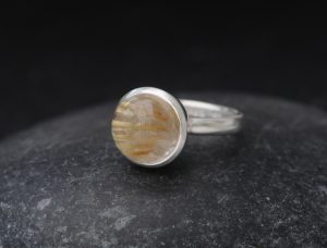 Tourmalated Quartz 12mm Cab Ring in Silver
