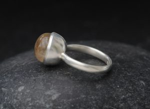 Tourmalated Quartz 12mm Cab Ring in Silver