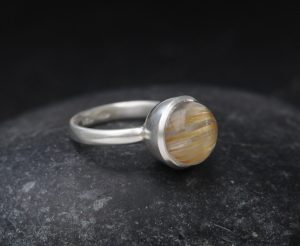 Tourmalated Quartz 12mm Cab Ring in Silver