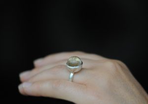 Tourmalated Quartz 12mm Cab Ring in Silver