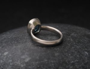 blue zircon cushion cut 9x7 ring 18K white gold