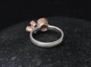 morganite cluster ring in 9K rose gold and silver