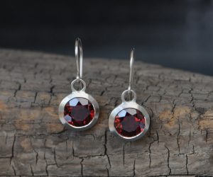 red garnet 8mm drop earrings 18K white gold