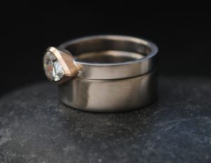 moissanite pear cut wedding set in mixed metal