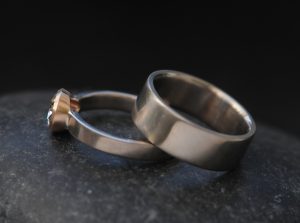 moissanite pear cut wedding set in mixed metal