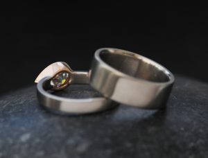 moissanite pear cut wedding set in mixed metal