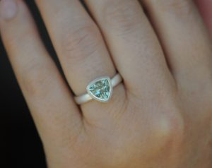 green amethyst 8mm trillion silver ring