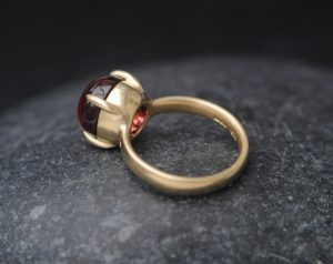 pink tourmaline 10mm cab ring 18K yellow gold