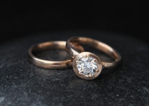 moissanite jamie wedding set in 18K rose gold